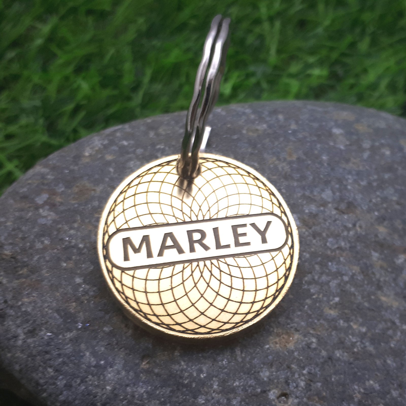 Luxury Guilloché Brass Pet ID Tag – Solid 3mm Engraved Name Tag with Custom Back Text | Premium Dog or Cat Name Tag - Image 2