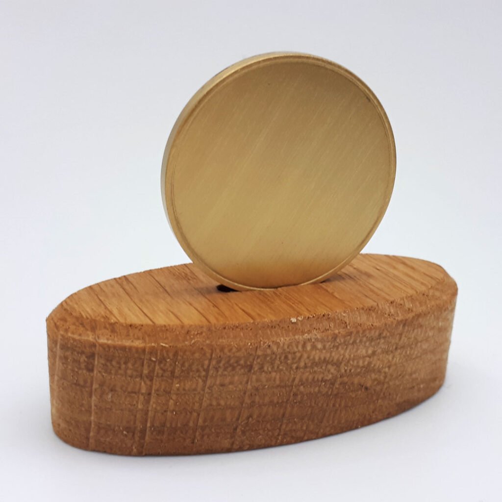 keepsake coin, challenge coin, with solid oak stand
